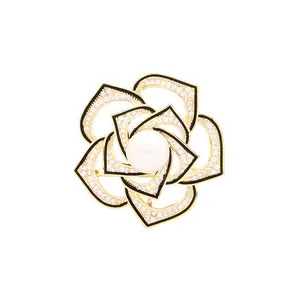 Kleine duftende Kamelien-Brosche hochwertige Damenperlen-Corsage hohles Design einfaches Blumen-Stift-Brock vielseitige Brosche