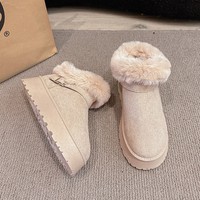 Bottes de neige à plateforme pour femmes grandes tailles, hiver, boucle métallique, doublure en fourrure, col en fourrure, chaussures chaudes en coton