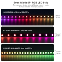 DC5V WS2812B Ultra Mince 5mm Adressable Individuellement RVB 160 Pixels Étroit PCB Largeur SMD 2020 Led Pixel Strip Light