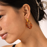 Boucles d'oreilles créoles KITI colorées en résine avec incrustation acrylique, en acier inoxydable plaqué or 18 carats, bijoux de mode pour femmes