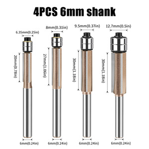 Vástago de 6mm y <span class=keywords><strong>1</strong></span>/4 pulgadas, cuchillas de carburo de tungsteno 3T, brocas de enrutador de recorte al Ras para carpintería, fresa de madera con rodamiento - Product Image 5