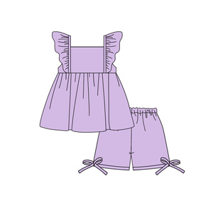 Preventa al por mayor: Conjunto de 2 piezas de algodón orgánico sólido con estampado festivo para niñas, ropa de verano cómoda y bonita para bebés, MOQ 5 - Product Image 6