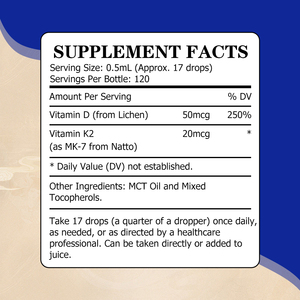 Vitamine D3 K2 en gouttes liquides en gros – Vitamine D3 pour la force osseuse, distribution essentielle du calcium, santé osseuse et bien-être optimaux - Product Image 2
