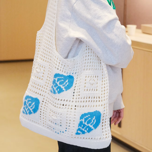 Borsa da Spiaggia Estiva da Donna, Design Bohémien con Fiori all'<span class=keywords><strong>Uncinetto</strong></span>, Motivo Candy, Grande Capacità, Borsa a Mano Aperta, Accessorio da Viaggio - Product Image 4