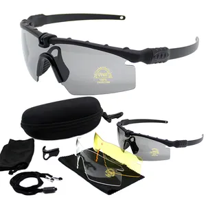 JSJM Outdoor Sports Riding Glasses Z87 Tactical Glasses CS Game Shooting Goggles 3 Lens Set Black