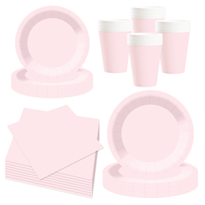 DAMAI – Ensemble de vaisselle jetable rose clair en papier pour fêtes, assiettes de 7 et 9 pouces, gobelets en papier, couverts et serviettes - Product Image 3