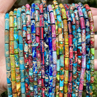 4x13mm pierre naturelle colorée sédiments de mer jaspes perles longues perles cylindriques pour la fabrication de bijoux bracelet à bricoler soi-même accessoires 15''