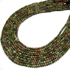 Perles de Unakite Naturelle Rondelle Facettées 2mm Vertes, Fil de 13 Pouces de Long, Haute Qualité, EMINENT JEWEL, Perles pour la Fabrication de Bijoux - Product Image 1
