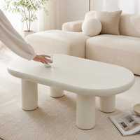 Ensemble de table basse de salon moderne en bois blanc style crème, table centrale ovale de 120 cm et table d'appoint cylindrique de 40 cm