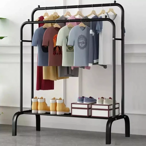 منصة عرض شماعات معدنية قائمة بذاتها لغرفة النوم بحاجز مزدوج مع خطافات جانبية 4 - Product Image 5