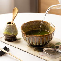 Service à thé Matcha en porcelaine de style japonais, série Kiln, avec brosse, bol et cuillère - Ensemble de huit pièces pour débutant, luxe léger, rétro, café et thé