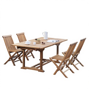 Juego de Mesa y Sillas Plegables para Exteriores <span class=keywords><strong>CASA</strong></span> <span class=keywords><strong>CARLOS</strong></span> con Madera Maciza de Teca, Estilo Discreto, Mesa Extensible y Sombrilla - Product Image 2