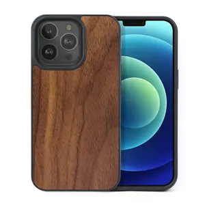 Coque de protection antichoc en bois compatible avec l'étui iPhone 14 Pro Max