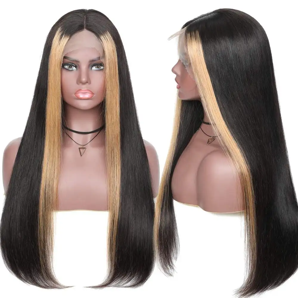 China Xuchang Indian Straight Human Hair Wigs Pre Colored Highlight, High Quality Good Reviews Indian Hair Lace Front Wigs