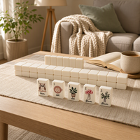 Jeu de tuiles de mahjong en acrylique couleur crème personnalisée, motif club de lecture et fleurs, style américain, pour centre senior et fête