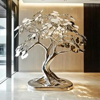 Sculpture d'arbre en fil de fer inoxydable moderne, figurine en forme de fleur, art métallique pour jardin extérieur, décoration de paysage pour hôtel et villa