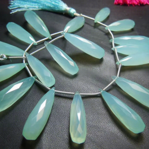 Perles de pierre naturelle Chalcédoine Aqua de qualité AAA, facettées longues, en forme de goutte, prix d'usine, brin lâche, 15-25MM - Product Image 1
