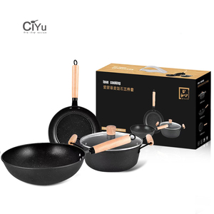 Custom Logo imballaggio articoli da cucina 3 pz antiaderente Wok padella casseruola antiaderente pentole <span class=keywords><strong>Set</strong></span> pentole pentole <span class=keywords><strong>Set</strong></span> cucina cucina - Product Image 1