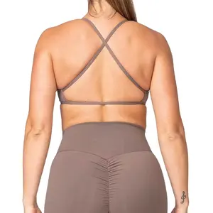 Sutiã esportivo feminino com alça fina personalizada, sexy e sustentável, para mulheres, com sensação de nu, com alças de compressão, para costas cruzadas