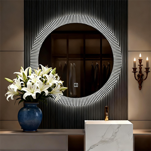 Espejo de tocador LED inteligente redondo personalizado con retroiluminación de tira ranurada, antivaho, regulable, táctil, de montaje en pared <span class=keywords><strong>para</strong></span> baño de hotel - Product Image 1