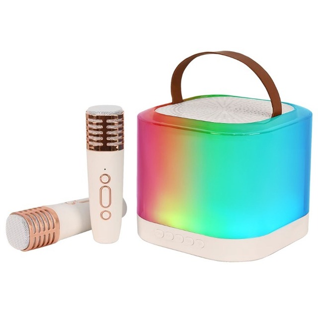 Mini Karaoke Machine Wireless Microphone and Speaker Set with 2 Microphone Rechargeable LED Color Light Handheld Mic Karaoke