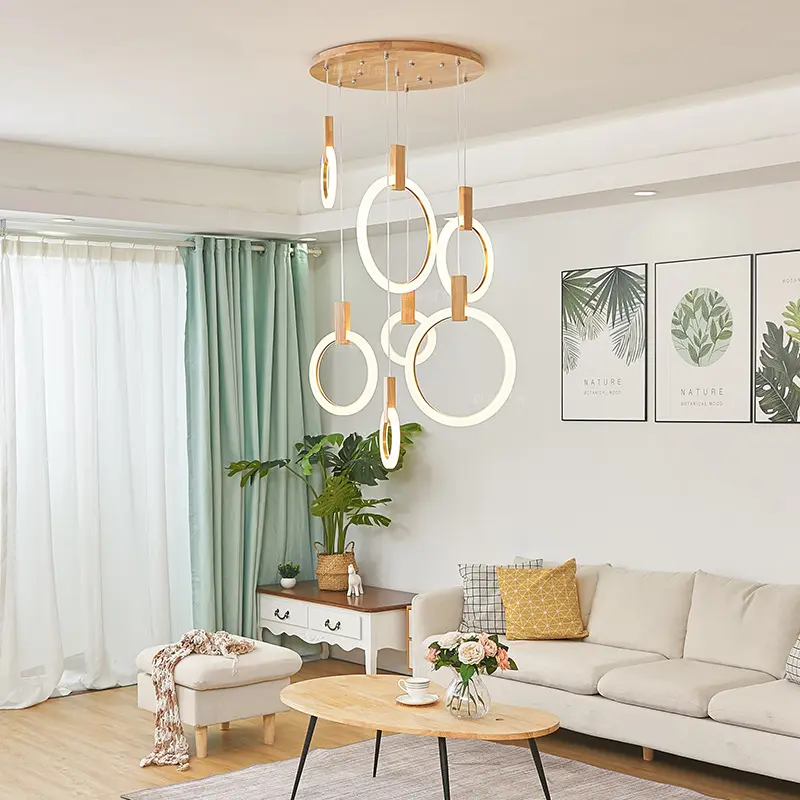 JYLIGHTING Villa Living Room Rotating Duplex Building Deco Nordic Ring Tube Staircase Long Pendant Lamps