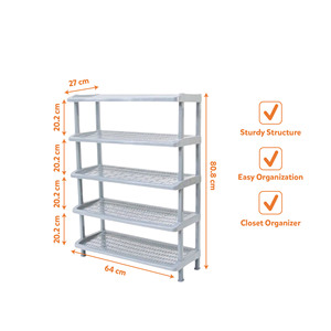 L 64xW 27xH 80.8cm 5-Tier PP Plastic Standing Type <b>Stackable</b> Durable <b>Storage</b> Shelf for Tools - Product Image 1