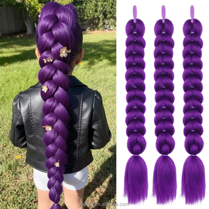 Extensiones de Cabello Trenzado Morado Suave de 24 Pulgadas de Largo <span class=keywords><strong>con</strong></span> Lazo Elástico Morado para Disfraz de Halloween - Product Image 1