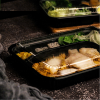 Boîte à Lunch japonaise classique à 5 compartiments, en plastique noir, pour une emporter rapide, Bento emballage aliments, ml