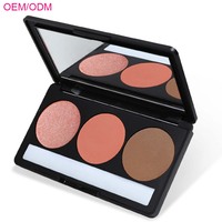 OCHAIN, vente en gros à faible MOQ, poudre de fard à joues en 3 couleurs, poudre illuminatrice végane, imperméable, longue durée, haute pigmentation, palette de poudre de contour