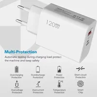 Chargeur Super Rapide USB Type C 120W, Adaptateur Secteur 10A pour iPhone, Xiaomi, Samsung, Huawei et OnePlus