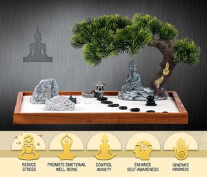Kit de jardin zen Accessoires de bureau à domicile pour le traitement du stress Mini jardin zen Bouddha <span class=keywords><strong>Bac</strong></span> à <span class=keywords><strong>sable</strong></span> avec plateau en bois Méditation - Product Image 5
