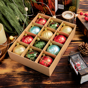 2026 Trend 12PCS 6cm Luxury Circle Plastic Shatterproof Red Green <b>Gold</b> Teal <b>Christmas</b> <b>Tree</b> Hanging Ornaments Set Factory Direct - Product Image 1