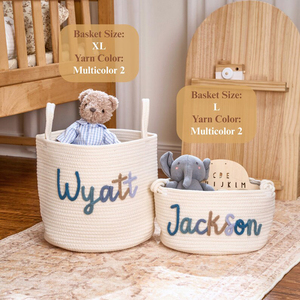 <span class=keywords><strong>Panier</strong></span> de rangement personnalisé en corde de coton fait main avec nom de bébé, organisateur de jouets brodé sur mesure, icônes au crochet, pour chambre de bébé, cadeau de naissance - Product Image 3