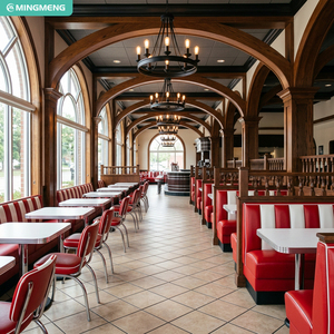 Retro American Diner Furniture Red White PU Leather Restaurant Booth Seating Chrome Frame Dining Chair <b>Formica</b> Top <b>Table</b> Set - Product Image 3