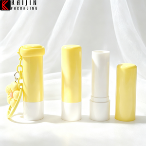 Tube de brillant à lèvres jaune 5g, contenant vide pour rouge à lèvres et baume à lèvres, avec porte-clés et anneau en silicone - Product Image 1