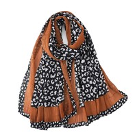 Nouvel arrivage transfrontalier : Foulard vintage imprimé léopard froissé, en viscose texturée, écharpe fine printemps/été
