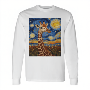 T-shirt à manches longues style Van Gogh avec girafe mignonne et nuit étoilée - Product Image 2