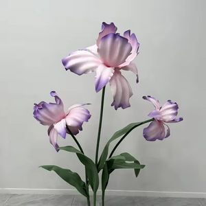 Grande <span class=keywords><strong>fleur</strong></span> d'<span class=keywords><strong>iris</strong></span> <span class=keywords><strong>rose</strong></span> et violet personnalisée avec base et tige <span class=keywords><strong>fleur</strong></span> autoportante pour décoration d'hôtel de fond de mariage - Product Image 2