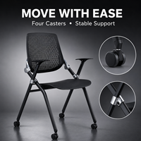 Chaise de formation pliable avec assise large, dossier perforé respirant, articulation en nylon et acier, ergonomique, pivotante, pour bureau à domicile et usage commercial