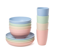 Jeux de vaisselle en plastique, 4 pièces, paille de blé, avec assiettes à dîner, bols et tasses pour le lave-vaisselle et le micro-ondes