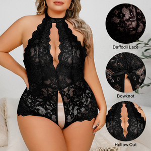 Nounours en dentelle grande taille sexy pour femmes <span class=keywords><strong>mature</strong></span> érotique broderie florale lingerie en maille une pièce pour femmes - Product Image 3