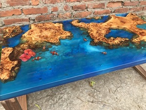 Venta al por mayor de fábrica en Vietnam: Tablero de mesa de madera de resina epoxi de alta calidad con madera natural, fotos reales. - Product Image 4