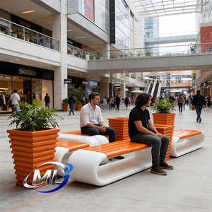 Ensemble moderne de banc et de jardinière en fibre de verre pour extérieur avec pot de fleurs coloré pour centre commercial et parc - Product Image 4