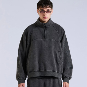 Sweatshirt and Sweatpants Set Heavy Distressed Acid-washed <b>Cardigan</b> Set Zippered Raglan Sweatshirt Two-piece Set - Product Image 6