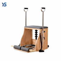 Chaise de Pilates réglable avec cadre en chêne et revêtement en cuir PU épaissi pour studio, maison, salle de sport, exercice, fitness et entraînement