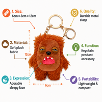 Porte-clés en peluche mignon et écologique – Breloque animale en peluche douce, mini pendentif moelleux visage endormi pour sac à dos, sac à main, clés