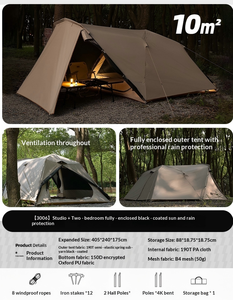 Carpa de Camping Chujing Oxford de Doble Capa para las Cuatro Estaciones, 1-2 Habitaciones, Recubrimiento Negro con Protección UV, <span class=keywords><strong>Impermeable</strong></span> 2000-3000mm, <span class=keywords><strong>Plegable</strong></span> - Product Image 3