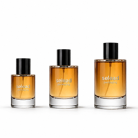 Flacon de parfum en verre transparent 50 ml, côtés droits, emballage Eau de Parfum avec bouchon noir, étiquette personnalisée, fabrication OEM ODM