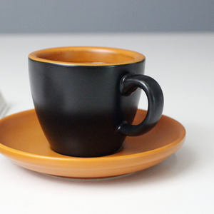Tazza e Piattino in Ceramica Bicolore Personalizzati per <span class=keywords><strong>Caffè</strong></span> Espresso, Tazza in Porcellana Italiana con Logo Personalizzato per Caffetterie - Product Image 2